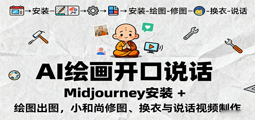 AI绘画开口说话，Midjourney安装 + 绘图出图，小和尚修图、换衣与说话视频制作-yunhe