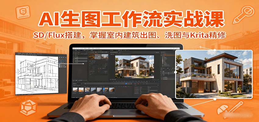 AI生图工作流实战课：SD/Flux搭建，掌握室内建筑出图、洗图与Krita精修-yunhe