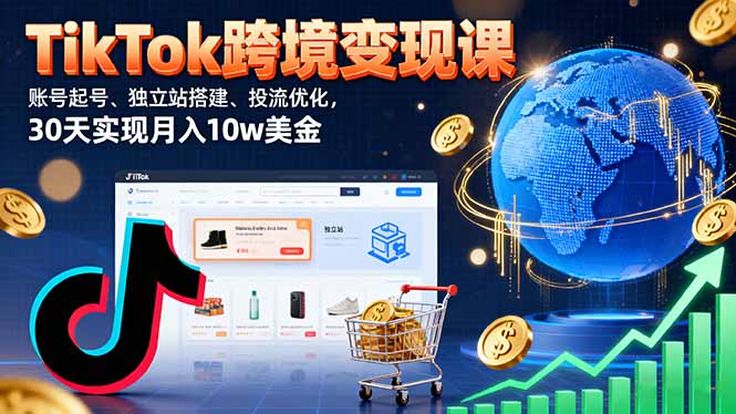 TikTok跨境变现课：账号起号、独立站搭建、投流优化，30天实现月入10w美金-yunhe