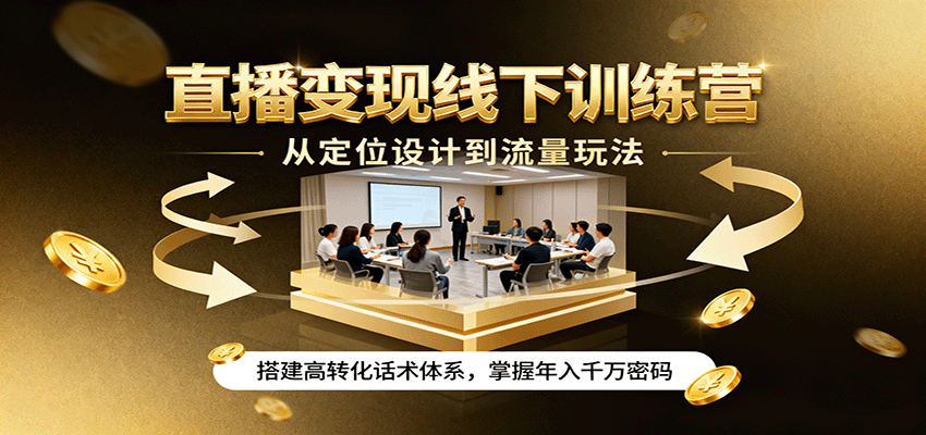 直播变现线下训练营，从定位设计到流量玩法，搭建高转化话术体系，掌握年入千万密码-yunhe