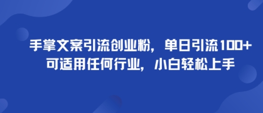 手掌文案引流创业粉，单日引流100+，可适用任何行业，小白轻松上手-yunhe
