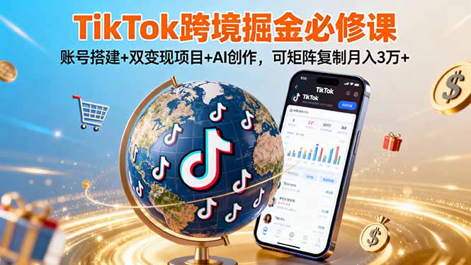 TikTo跨境掘金必修课，账号搭建+双变现项目+AI创作，可矩阵复制月入3万+-yunhe