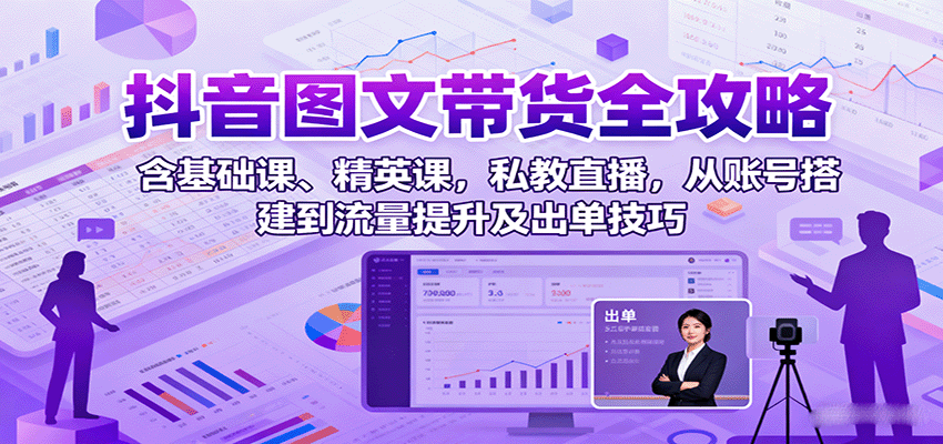 抖音图文带货全攻略：含基础课、精英课，私教直播，从账号搭建到流量提升及出单技巧-yunhe