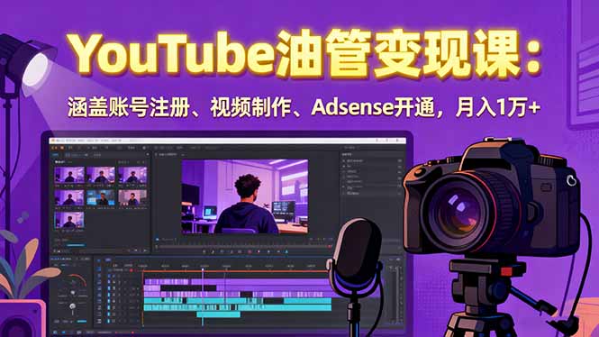 2025YouTube油管变现课：涵盖账号注册、视频制作、Adsense开通，月入1万+-yunhe