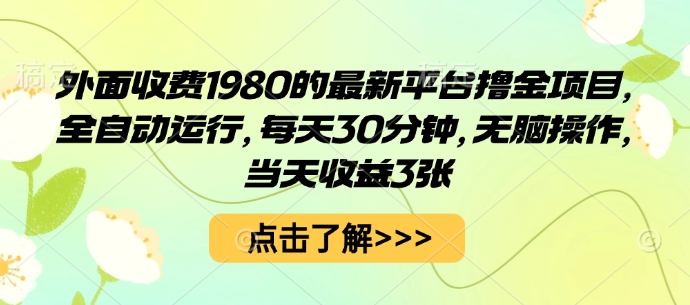 外面收费1980的最新平台撸金项目，全自动运行，每天30分钟，无脑操作，当天收益3张【揭秘】-yunhe