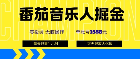 番茄音乐人掘金，单账号最高可撸1k+，可无限矩阵去做，零投入-yunhe