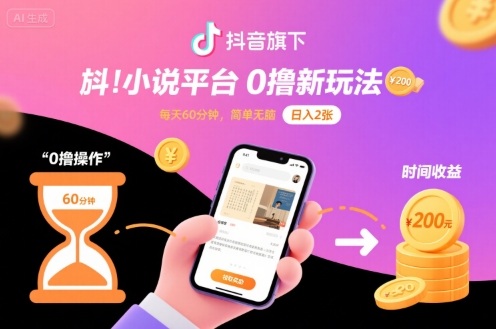 抖音旗下小说平台0撸新玩法，每天挂G60分钟，简单无脑，日入2张【揭秘】-yunhe