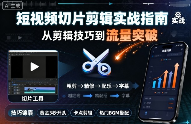 短视频切片剪辑实战指南，从剪辑技巧到流量突破-yunhe