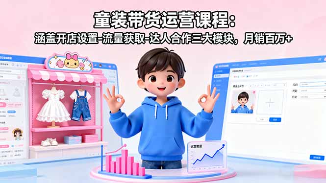 童装带货运营课程：涵盖开店设置-流量获取-达人合作三大模块，月销百万+-yunhe