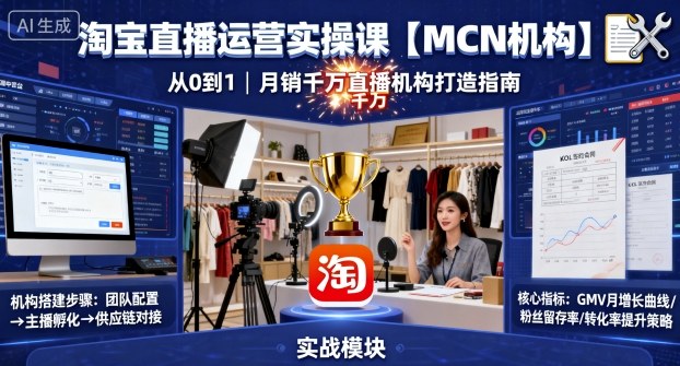 淘宝直播运营实操课【MCN机构】，从0到1做一家月销千W的直播机构-yunhe