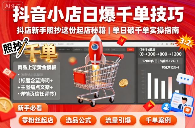 抖音小店日爆千单技巧，抖店新手照抄这份起店秘籍，单日破千单-yunhe