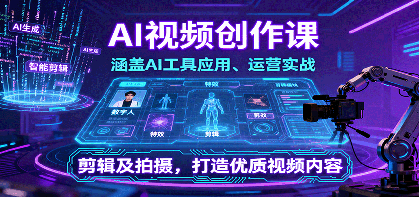 AI视频创作课，涵盖AI工具应用、运营实战、剪辑及拍摄，打造优质视频内容-yunhe