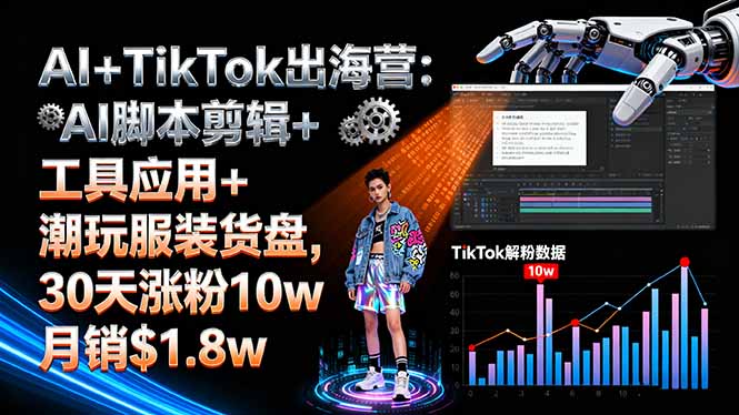 AI+TikTok出海营:AI脚本剪辑+工具应用+潮玩服装货盘,30天涨粉10w月销$1.8w-yunhe