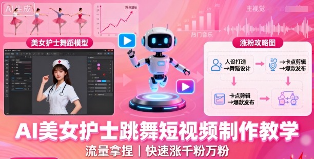 AI美女护士跳舞短视频制作教学，流量拿捏，快速涨千粉万粉【提示词+视频教程】-yunhe