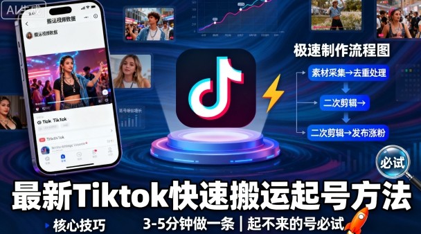 最新Tiktok快速搬运快速起号方法，3-5分钟做一条，起不来的号可以试试-yunhe