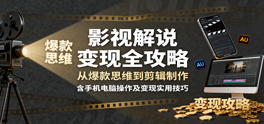 影视解说变现全攻略：从爆款思维到剪辑制作，含手机电脑操作及变现实用技巧-yunhe