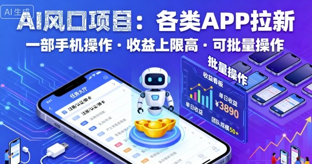 AI风口项目，各类APP拉新，一部手机就可以操作，收益上限高，可批量操作-yunhe