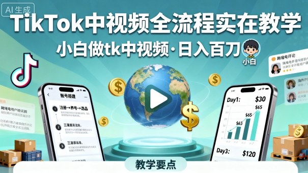 TikTok中视频全流程实操教学，小白做tk中视频，日入百刀-yunhe