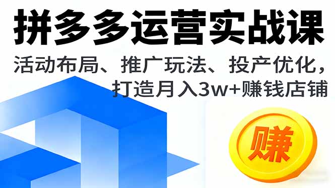 拼多多运营实战课，活动布局、推广玩法、投产优化，打造月入3w+赚钱店铺-yunhe
