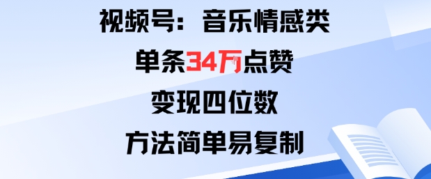 视频号分成计划新玩法：音乐情感类单条34W点赞，变现四位数，方法简单易复制-yunhe