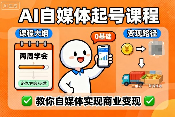 AI自媒体起号课程，0基础小白两周学会，教你自媒体实现商业变现-yunhe