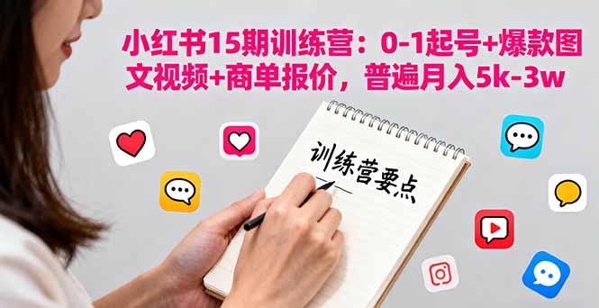 小红书15期训练营：0-1起号+爆款图文视频+商单报价，普遍月入5k-3w-yunhe