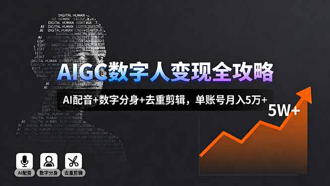 AIGC数字人变现全攻略，AI配音+数字分身+去重剪辑，单账号月入5万+-yunhe