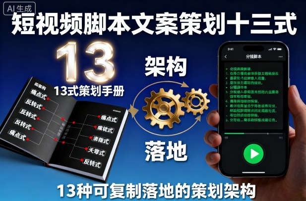 短视频脚本文案策划十三式，13种可复制落地的策划架构-yunhe