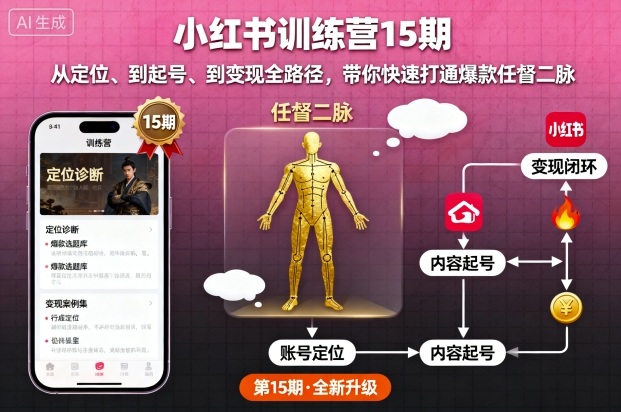 小红书训练营15期，从定位、到起号、到变现全路径，带你快速打通爆款任督二脉-yunhe
