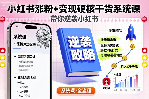小红书涨粉+变现硬核干货系统课，带你逆袭小红书-yunhe