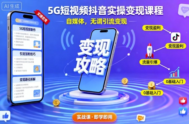 5G短视频抖音实操变现课程，自媒体，无谓引流变现-yunhe