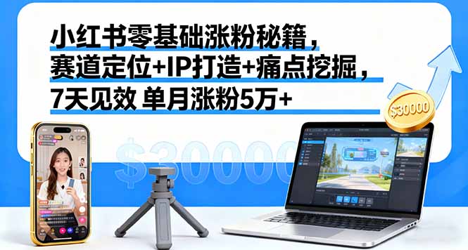 小红书零基础涨粉秘籍，赛道定位+IP打造+痛点挖掘，7天见效 单月涨粉5万+-yunhe