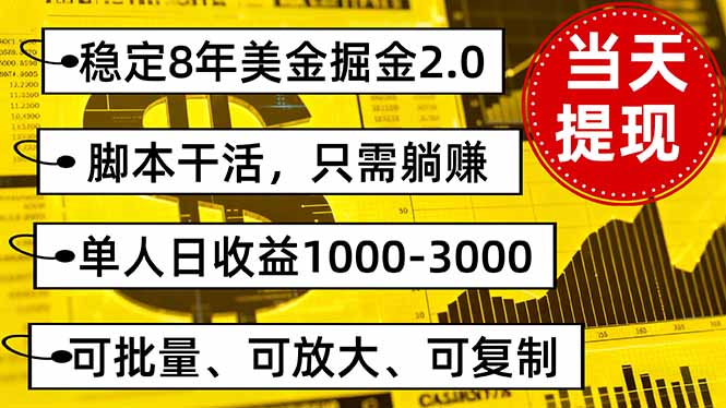 稳定8年美金掘金2.0脚本干活，只需躺赚。单人日收益1000-3000可批量、…-yunhe