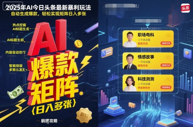 2025年AI今日头条最新暴利玩法，自动生成爆款，轻松实现矩阵日入多张-yunhe