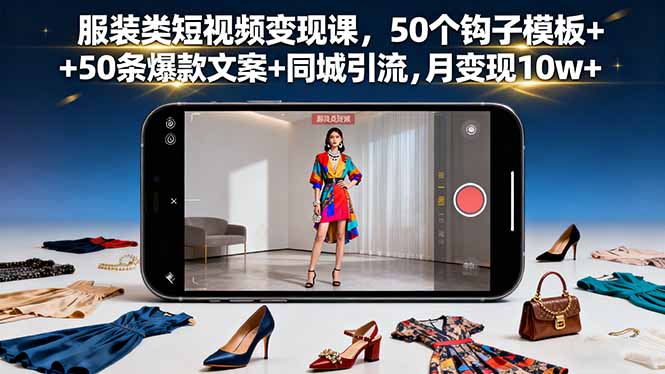 服装类短视频变现课，50个钩子模板+50条爆款文案+同城引流，月变现10w+-yunhe