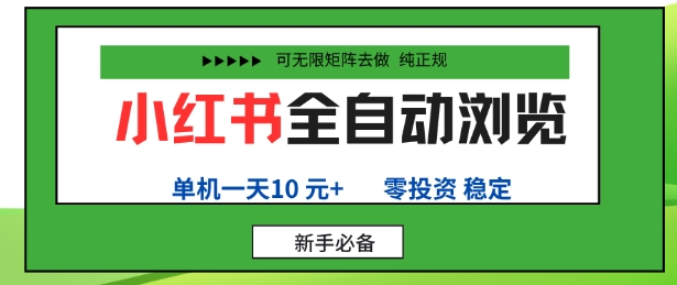 小红书全自动浏览项目，零投资，全程手机去跑，单账号一天10米+，可无限矩阵去做【揭秘】-yunhe