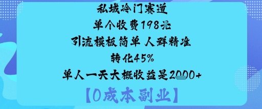 私域冷门赛道:单个收费198米引流模板简单人群精准转化45%单人一天大概收益是1k+-yunhe