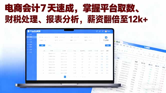 电商会计7天速成，掌握平台取数、财税处理、报表分析，薪资翻倍至12k+-yunhe