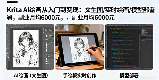 Krita AI绘画从入门到变现：文生图/实时绘画/模型部署，副业月均6000元-yunhe