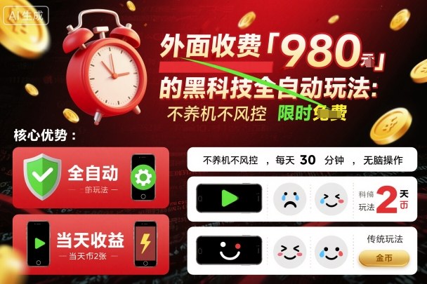 外面收费980的黑科技全自动玩法，不养机不风控，每天30分钟，无脑操作，当天收益2张【揭秘】-yunhe