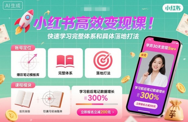 小红书高效变现课，快速学习小红书完整体系和具体落地打法-yunhe
