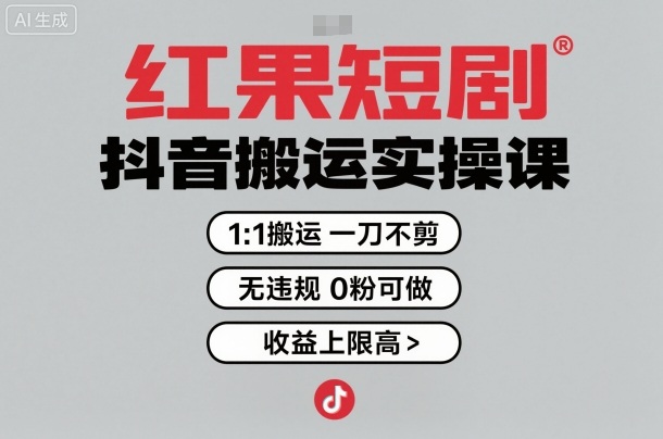 红果短剧拉新之抖音搬运实操课，1：1搬运，一刀不剪，无违规，0粉可做，收益上限高-yunhe