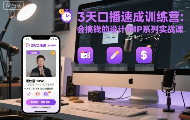 3天口播速成训练营，会搞钱的设计师IP系列实战课-yunhe