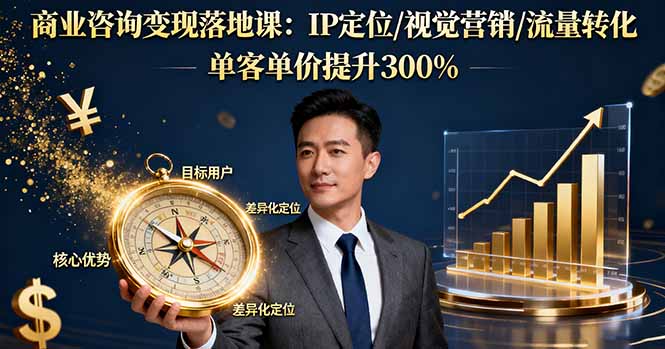 商业咨询变现落地课：IP定位/视觉营销/流量转化，单客单价提升300%-yunhe
