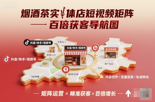 烟酒茶实体店短视频矩阵百倍获客导航图-yunhe