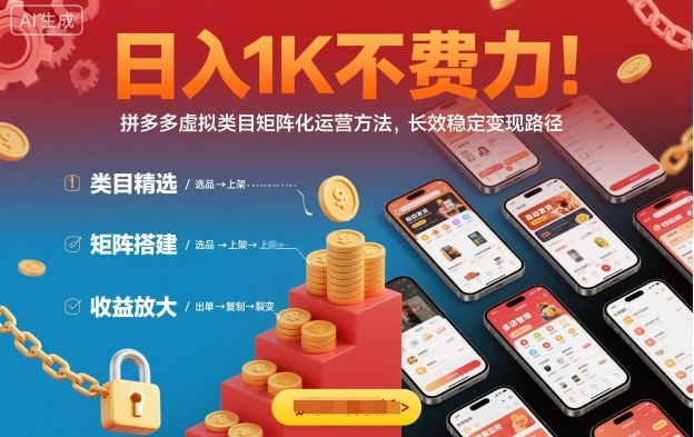 日入1K不费力！拼多多虚拟类目矩阵化运营方法，长效稳定变现路径-yunhe