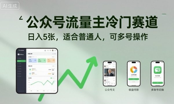 公众号流量主冷门赛道，日入5张，适合普通人，可多号操作-yunhe