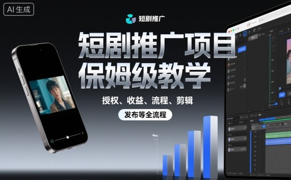 短剧推广项目保姆级教学，授权、收益、流程、剪辑，发布等全流程-yunhe