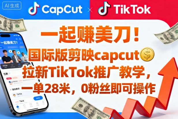 一起賺美刀！国际版剪映capcut拉新TikTok推广教学，一单28米，0粉丝即可操作(附推广入口和教学)-yunhe