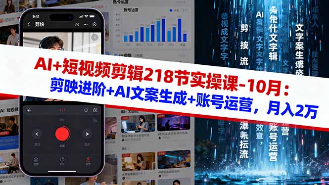 AI+短视频剪辑218节实操课-10月：剪映进阶+AI文案生成+账号运营，月入2万-yunhe